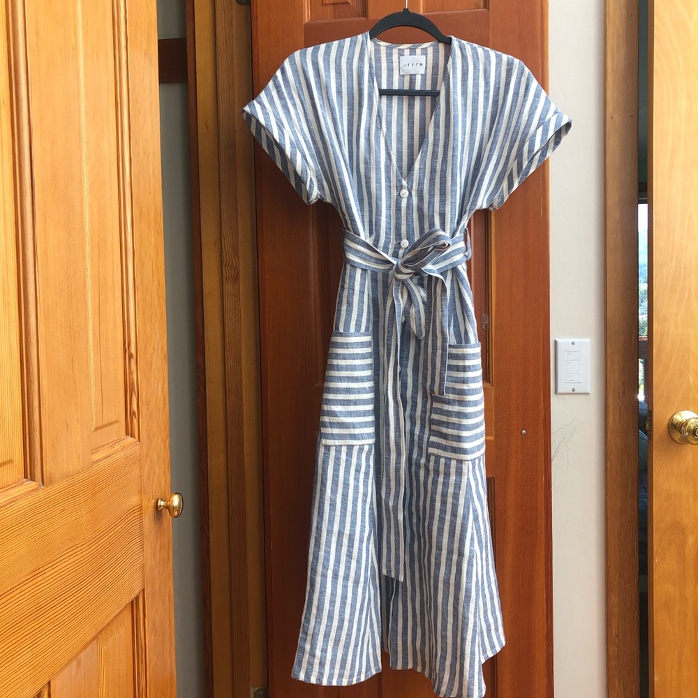 OffOn Linen tie belt midi dress with buttons